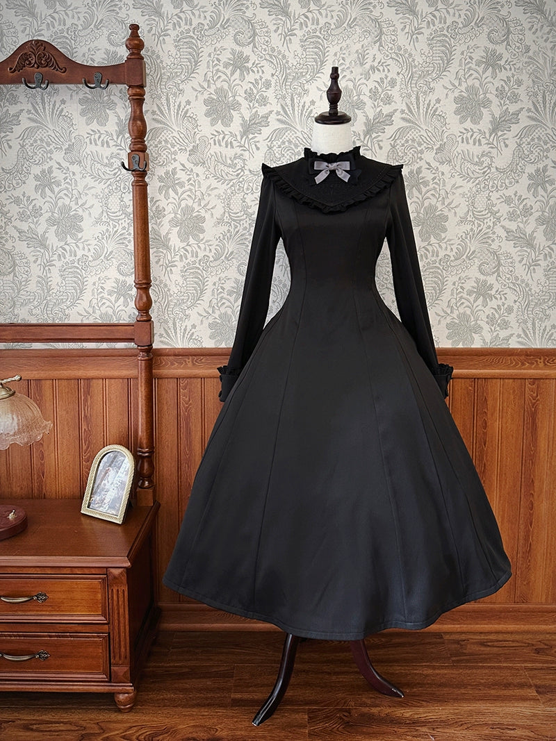 (BFM)Alice Girl~Black Lolita OP Dress Embroidered Winter Dress   