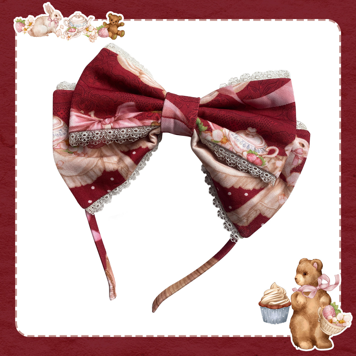 3 Puppets~Midsummer Fairy Tale~Sweet Lolita Jumper Dress Elegant OP S Headband - Red 