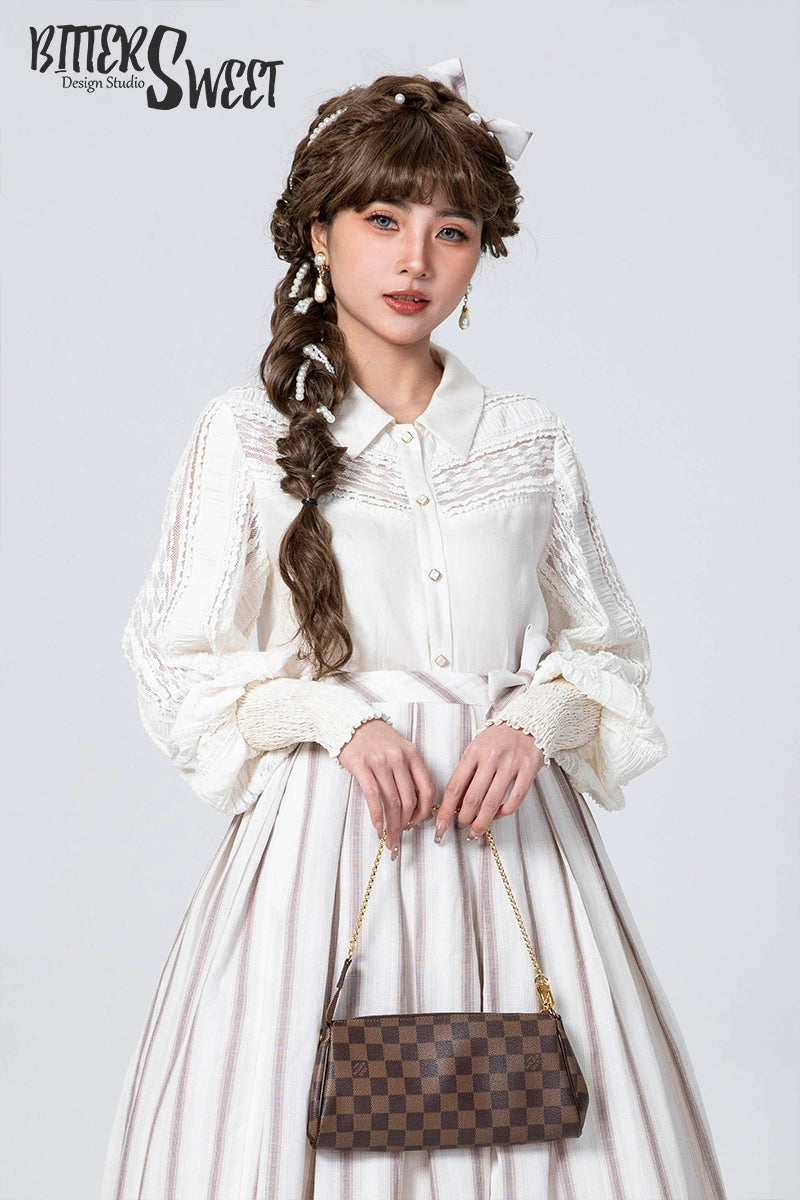 Bitter Sweet~Late Spring~Vintage Lolita Shirt Lace Long Sleeve Blouse Off-white S 