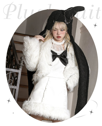 Urtto~Snow Song~Winter Lolita Coat Faux Fur Warm Plush Set   