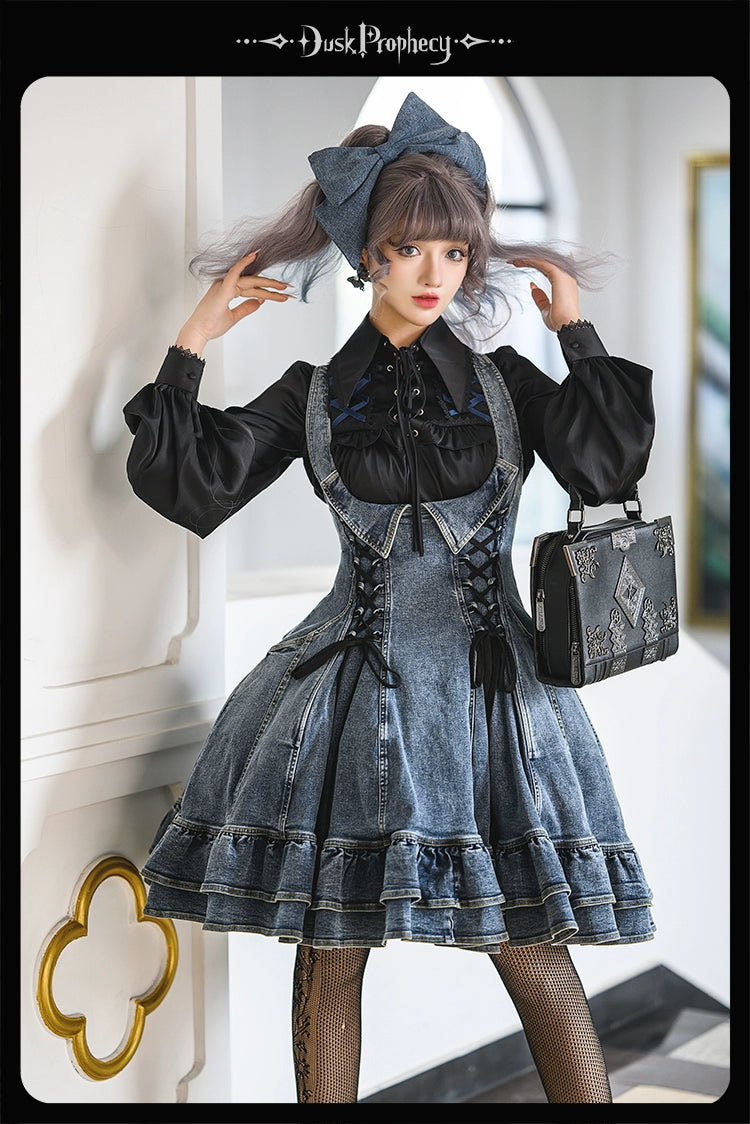 DuskProphecy~Egret 2.2-3.1 Version~Sweet Lolita Denim JSK Bust-Supporting Dress 42166:729625