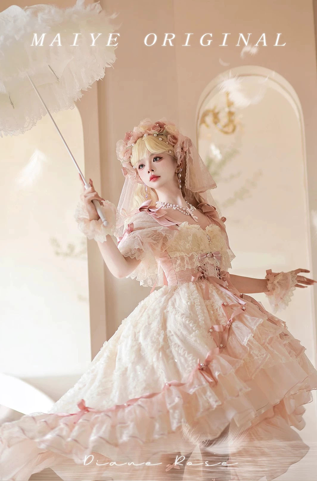 MieYe - Diana Rose - Bridal Lolita Dress Short Wedding OP with Accessories 41638:708658