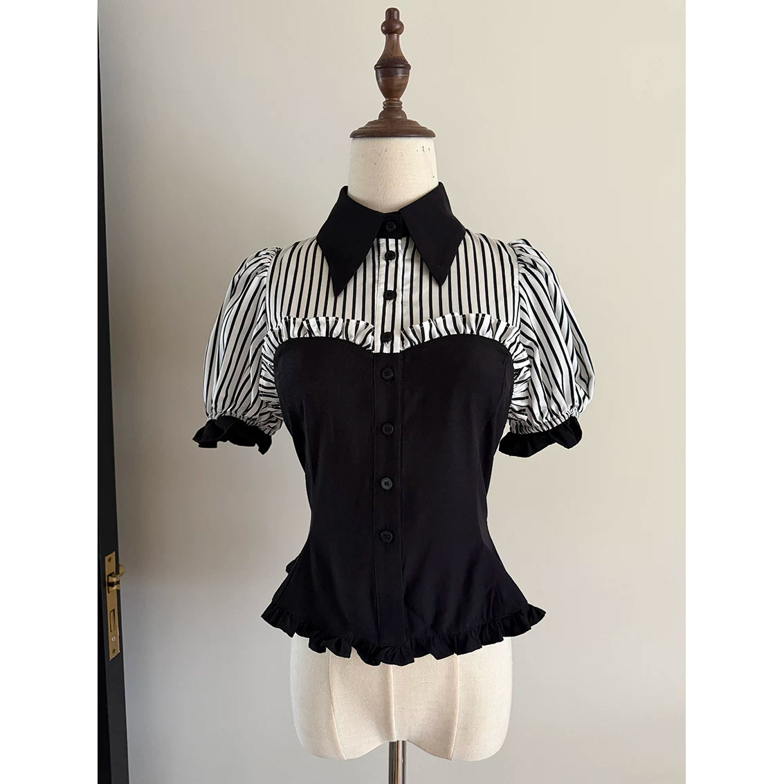 Laura's Reply - Gothic Lolita Striped Patchwork Blouse
