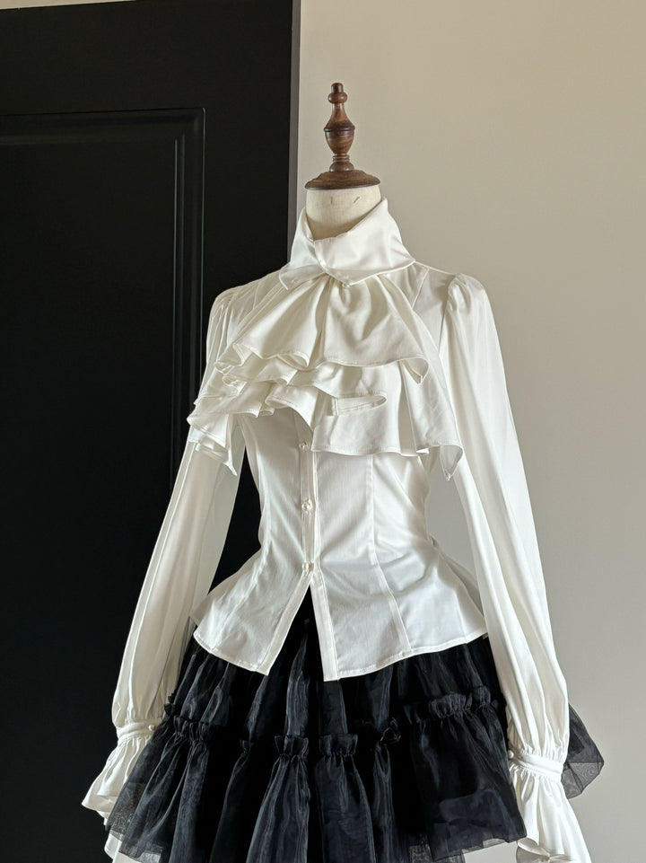 (BFM)FlowerFairyDaily~The Aria Of Night~Gothic Lolita BlouseLong Sleeve Ruffles Shirt   