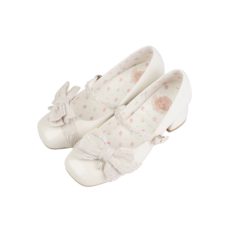Pure Tea For Dream~Butterfly Puff~Sweet Lolita Shoes Bow Low Mid Heels Shoes 34 cream white (low heel 2cm) 