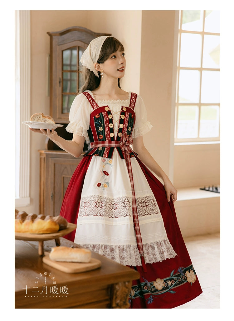 Nikki Tomorrow - Goose Pleasure - Country Lolita Red JSK Dress Apricot Shirt 38306:582500