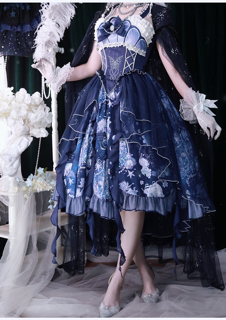 YingLuoFu~Original Elegant Lolita Blue Lolita JSK   