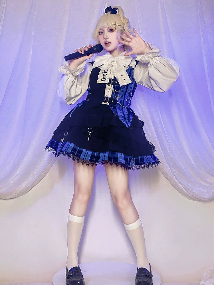 OCELOT~Kalila~Punk Lolita Dress Set Plaid Shorts Set 34966:471276