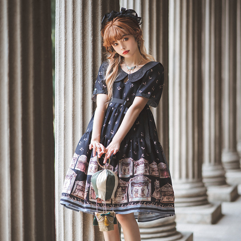 Magic Tea Party~elegant Lolita A-Line Printing OP Dress S black 