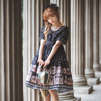 Magic Tea Party~elegant Lolita A-Line Printing OP Dress S black 
