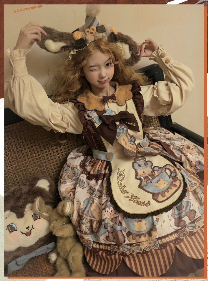 Star Fantasy~Bear Biscuit~Sweet Lolita Dress Winter Lolita OP and Salopette   