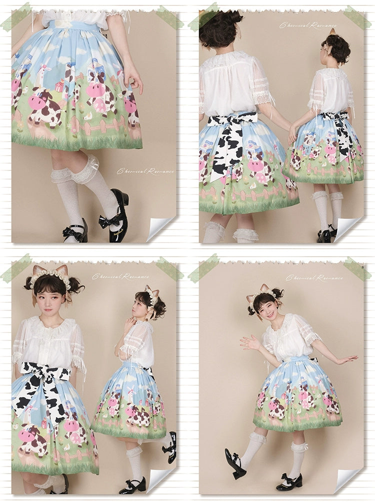 Chemical Romance~Sweetheart Farm~Sweet Lolita SK Cow Print Lolita Dress   