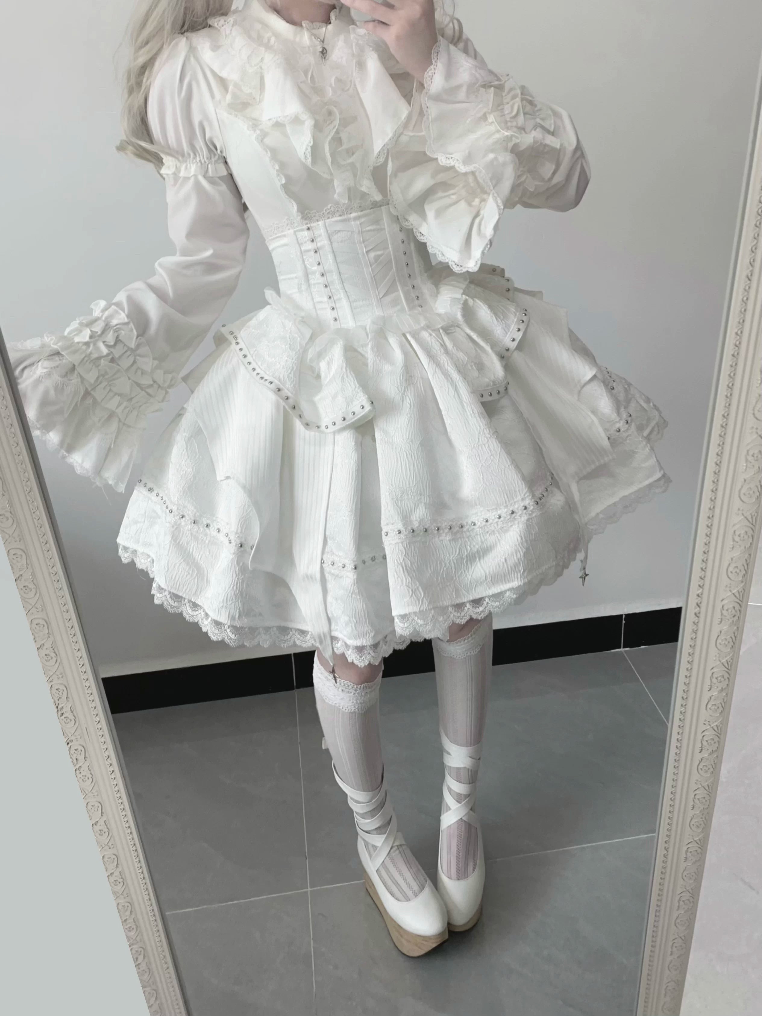 Gothic Lolita Shirt, Detachable Flared Sleeves 44490:813221