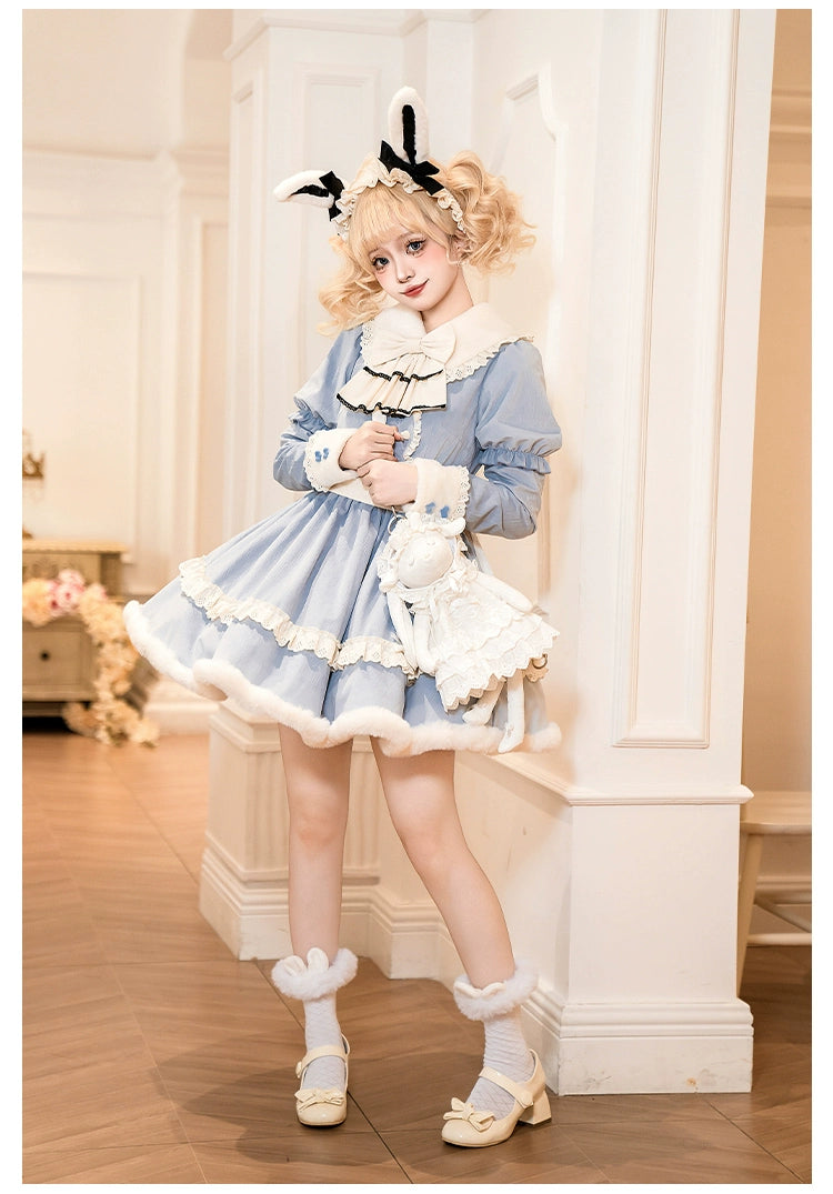 With PUJI~Rabbit&Alice~Sweet Twin Lolita OP Dress Doll Apron Dress Set