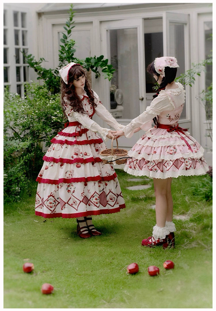 With PUJI~Apple Orchard~Country Lolita SK Embroidered Twins Lolita Top Skirt   