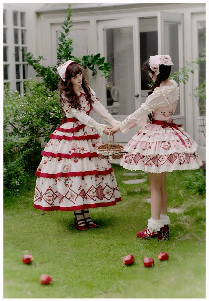 With PUJI~Apple Orchard~Country Lolita SK Embroidered Twins Lolita Top Skirt