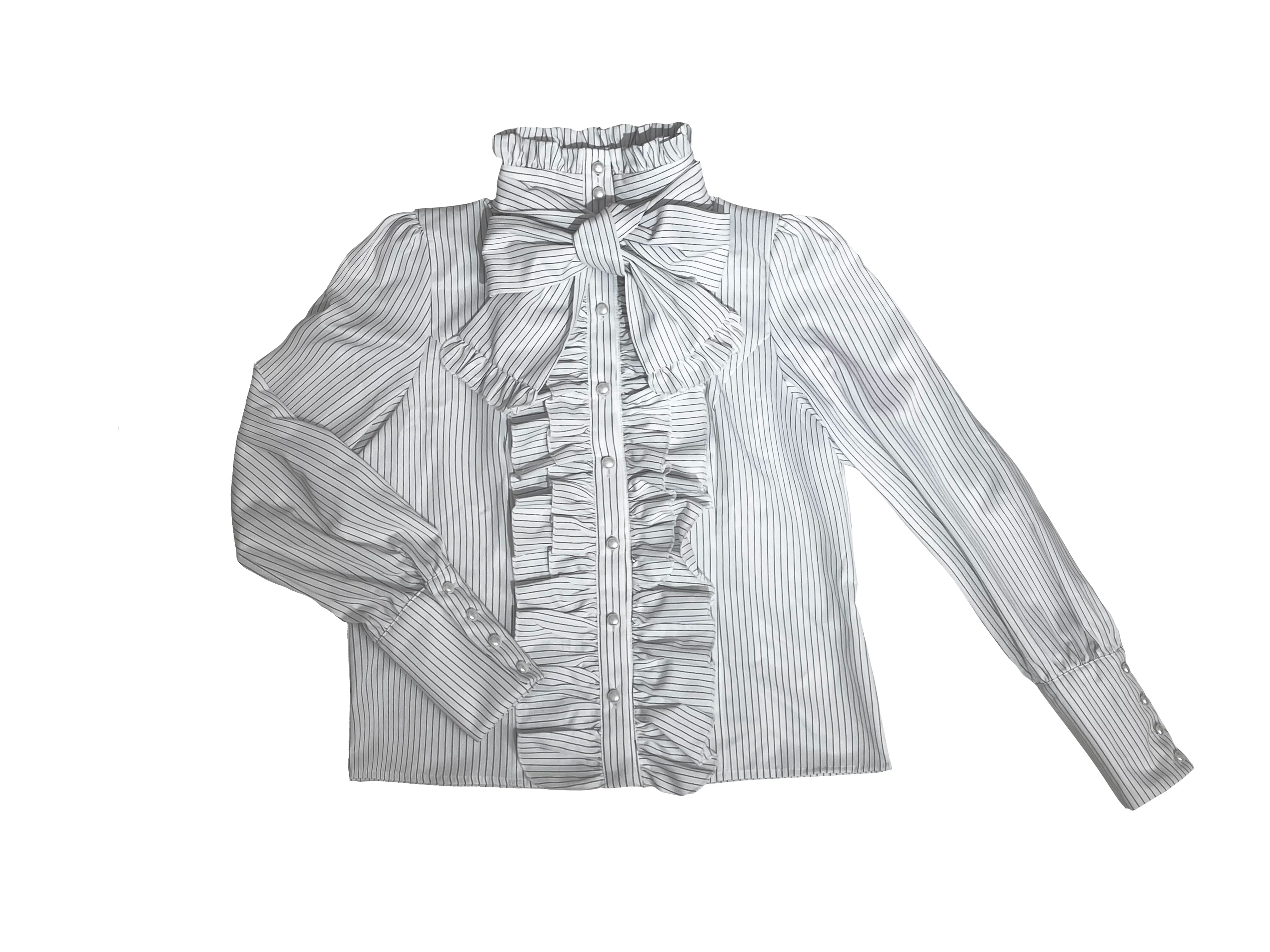 Doll Gift Box - Gothic Lolita Striped Blouse & Skirt Set, Back Zipper White Striped - Blouse Only S