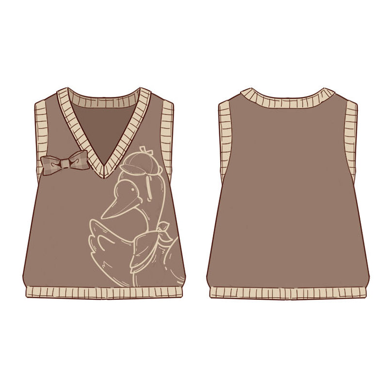 Piggy Bun - Famous Detective Goose - Ouji Lolita Retro Brown Sweater Vest XS sweater vest