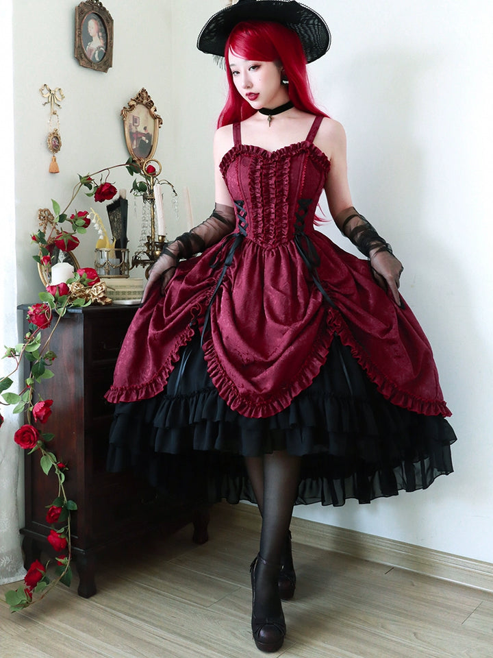 Moonlit Fragrance~Red Night Hunt~Classic Lolita Jumper Dress Wine Red JSK   