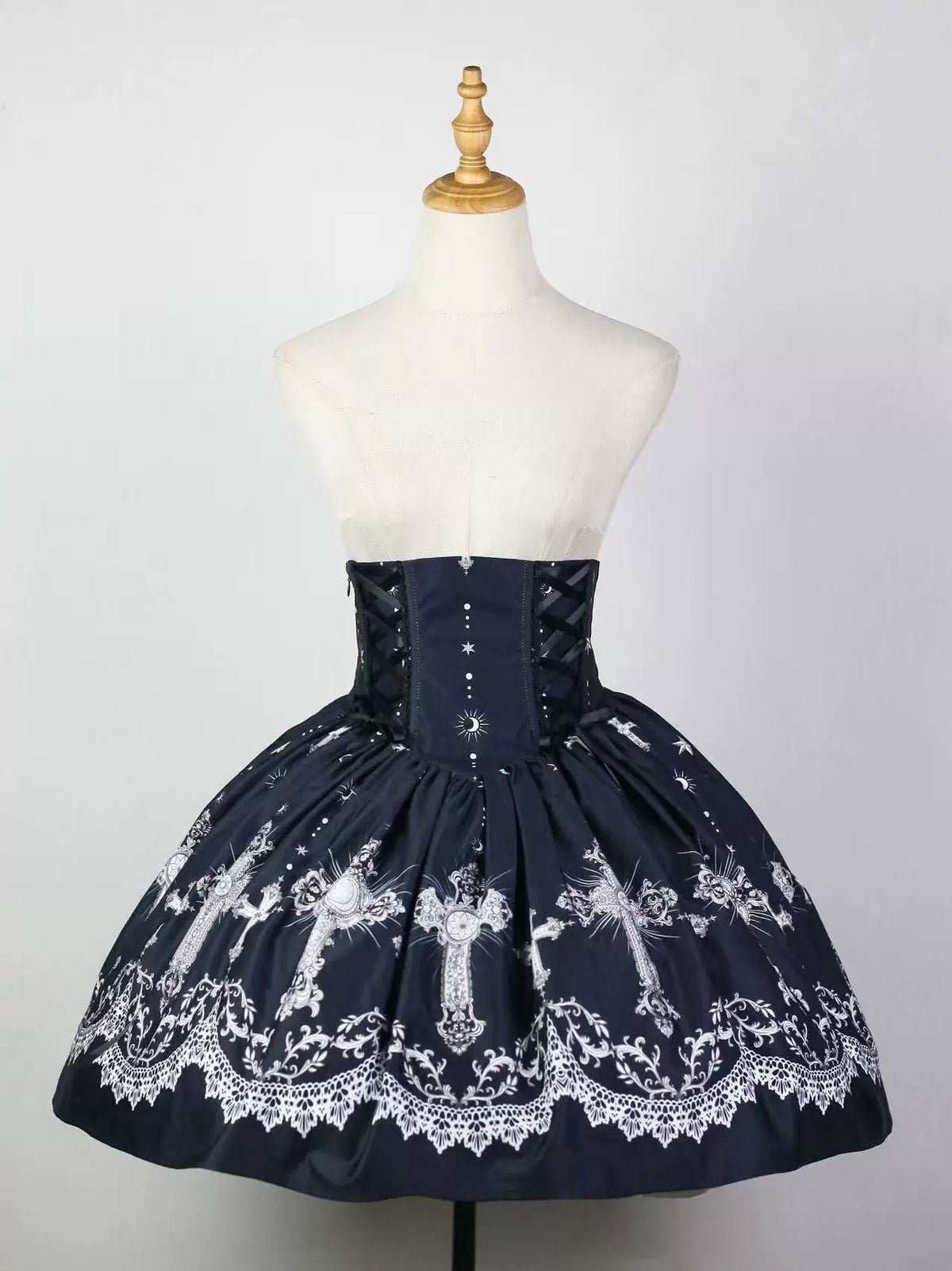Star Remains Prayer - Elegant Gothic Lolita JSK & OP Dress Set, Cross & Moon Prints (L M S XL) 46014:872469