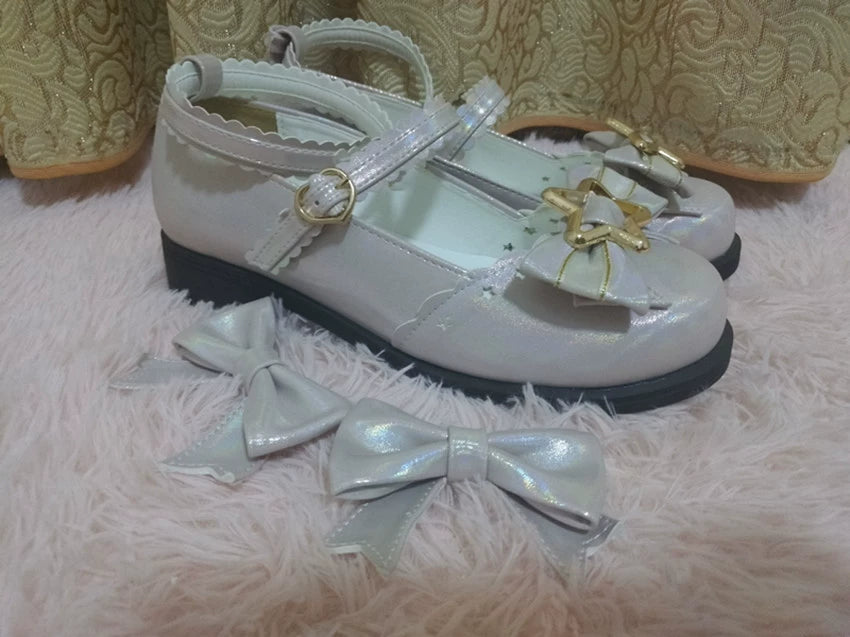 (BFM)Bubble Cat~Dreamy Starry~Sweet Lolita Shoes Low Heel Bow Shoes   