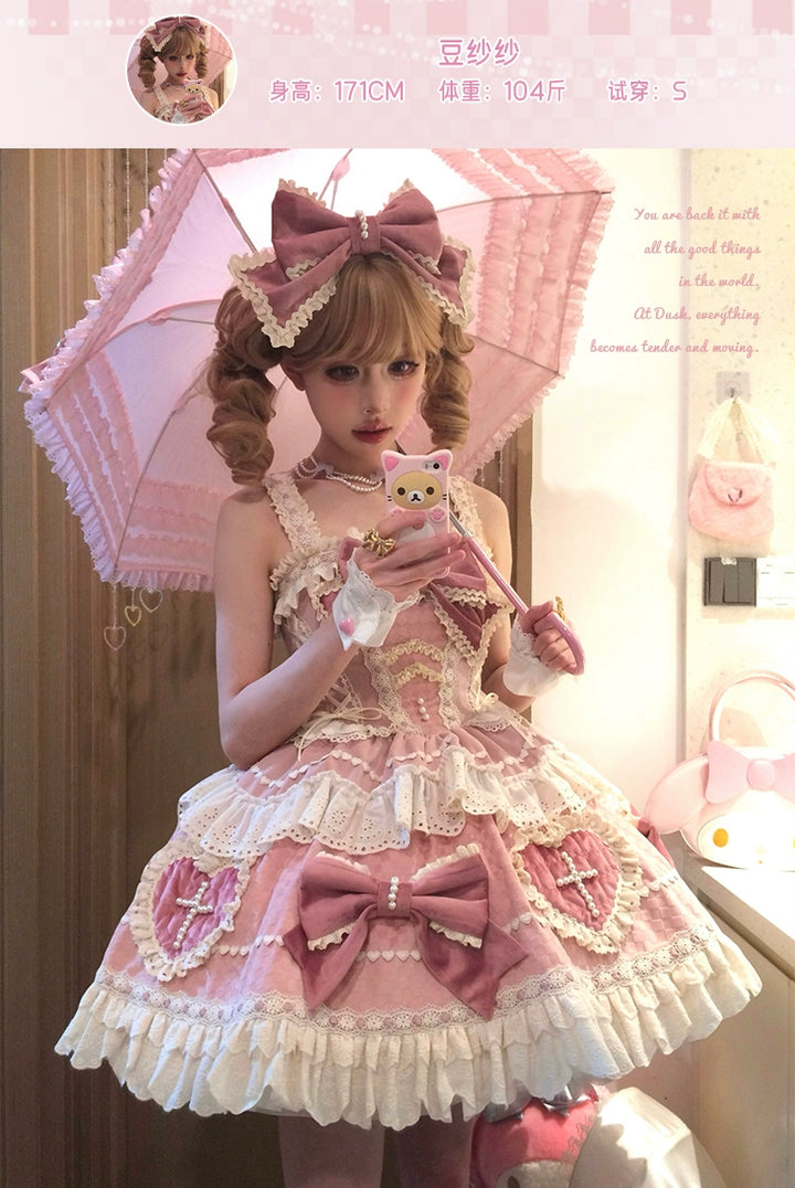 Sakurahime~Cross Sweetheart~Pink Sweet Lolita JSK Dress Doll Lolita Short Dress