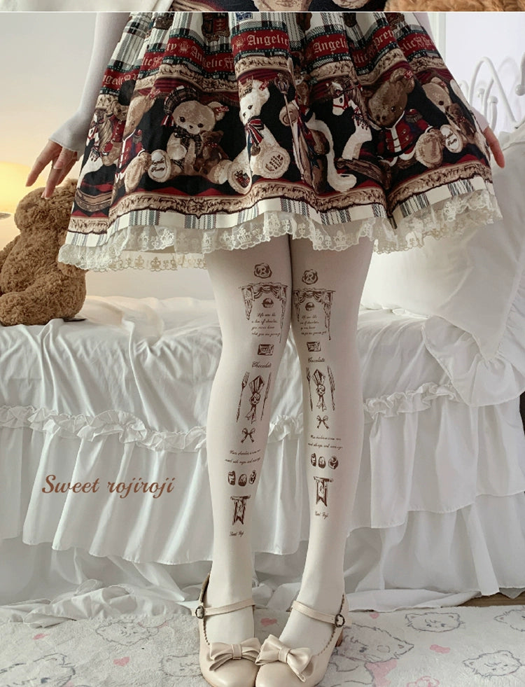 Roji Roji~Kawaii Lolita Pantyhose Velvet Print Stockings   