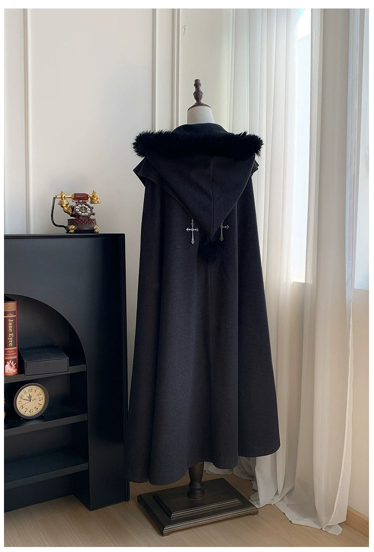 With PUJI - Letter and Poetry · Raven's Night Song - Gothic Lolita Black Cloak 43908:788653