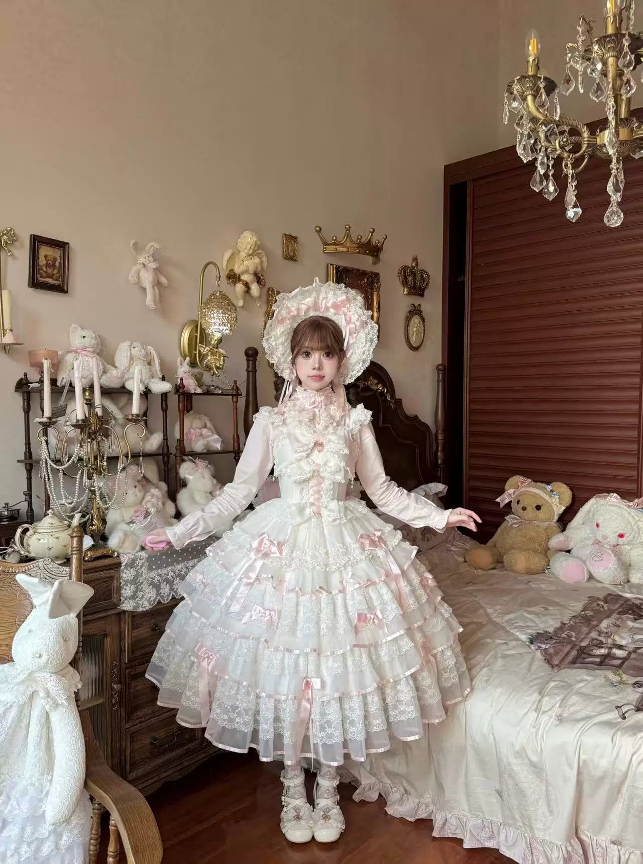 Sakura Snow Love Song - Wedding Sweet Lolita JSK Dress, Lace & Bows Details 44530:812424