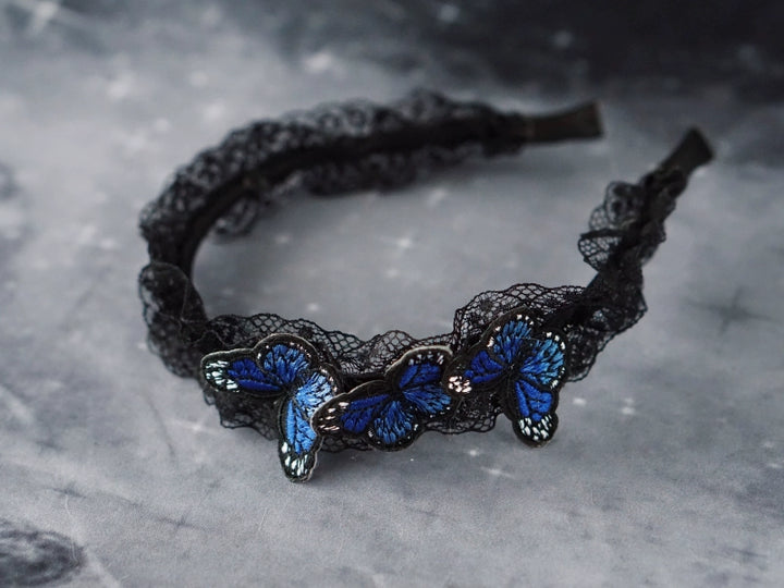 Strange Sugar~Gothic Lolita Black Headdress Butterfly KC Photography Props 5 - Blue small butterfly  