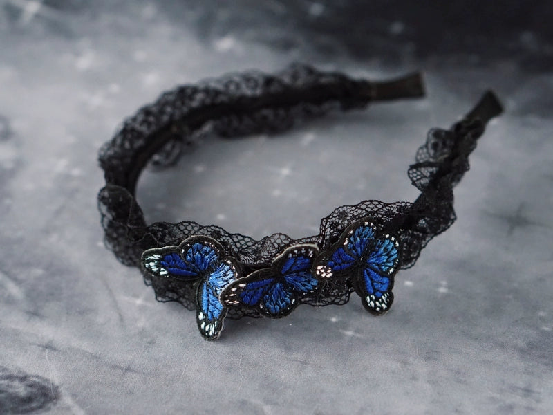Strange Sugar - Gothic Lolita Black Headdress Butterfly KC Photography Props 5 - Blue small butterfly