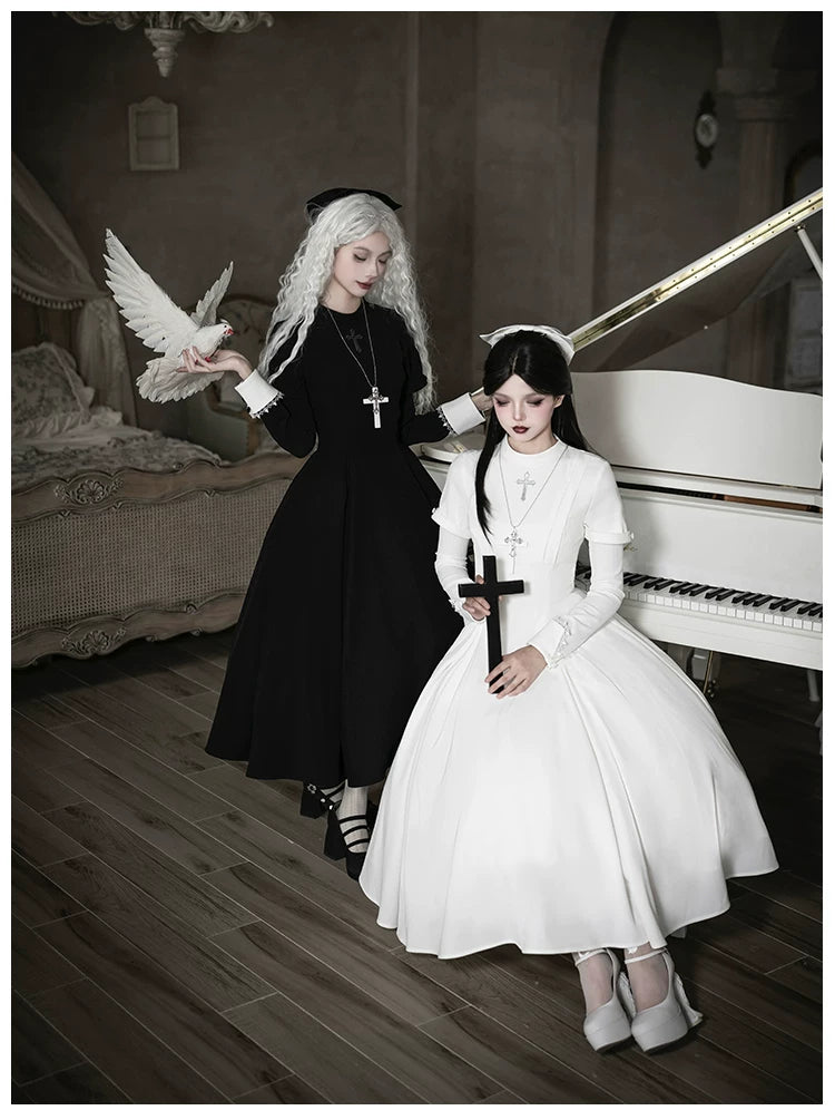 Nihil - Gothic Nun Lolita OP Dress, Irregular Hem Cape