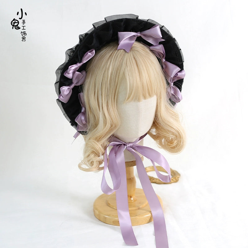 Xiaogui - Classic Lolita Lace Bonnet Hat, Detachable Bows 44226:799663