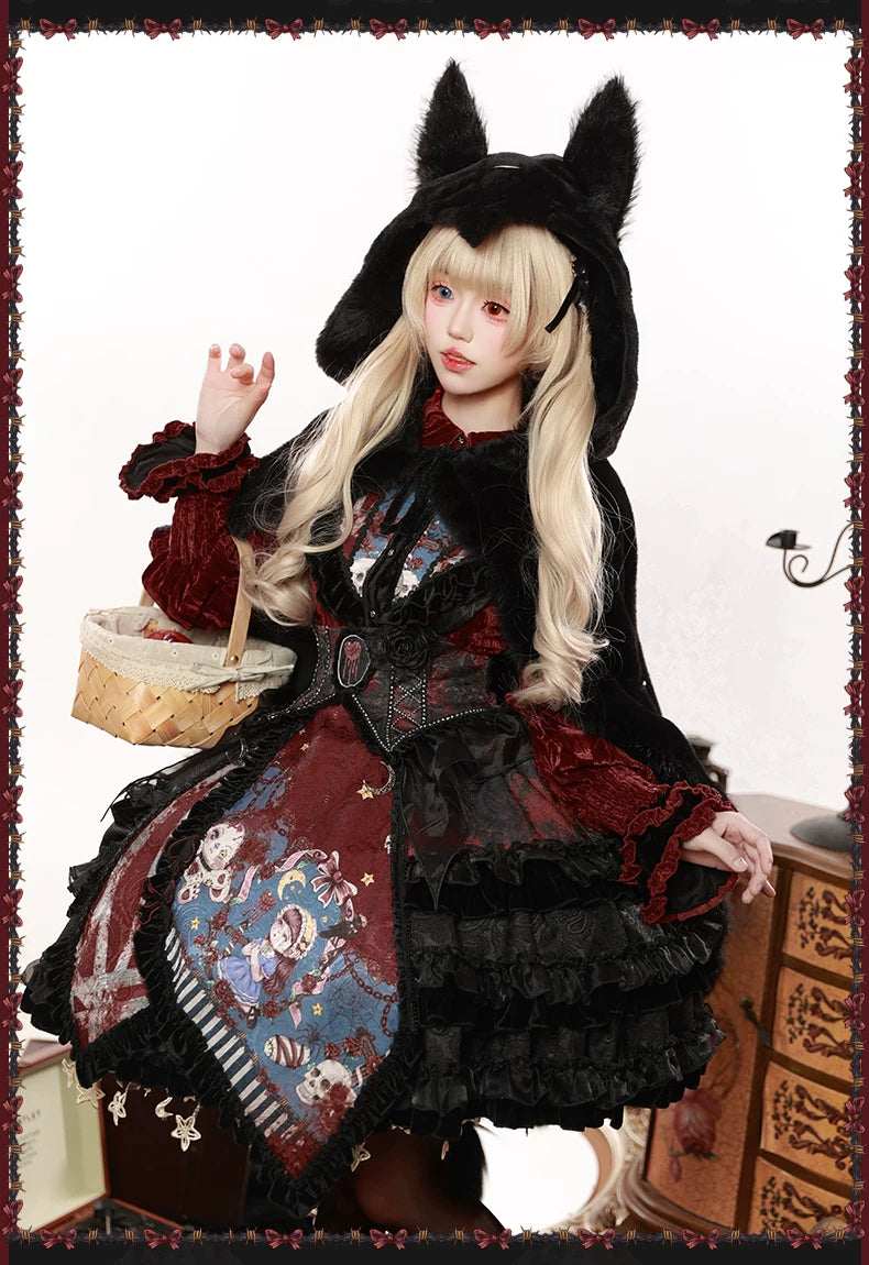 Werewolf Slayer - Gothic Lolita Shirt & Suspender SK Dress Set, Tiered Skirt 44541:811994