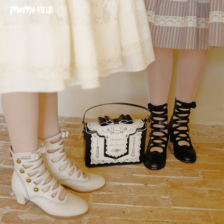 Momo~Embroidery Crossbody Lolita Bag Dinner Party Vintage Hollow Lolita Boots   