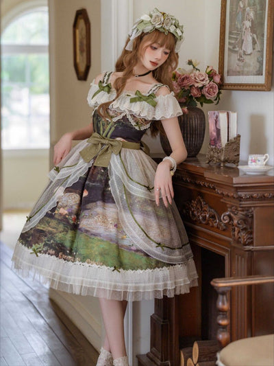 (BFM)Alice In Wonderland~Vintage Elegant Lolita JSK Dress Palace Style Summer Dress S Aqua Green 