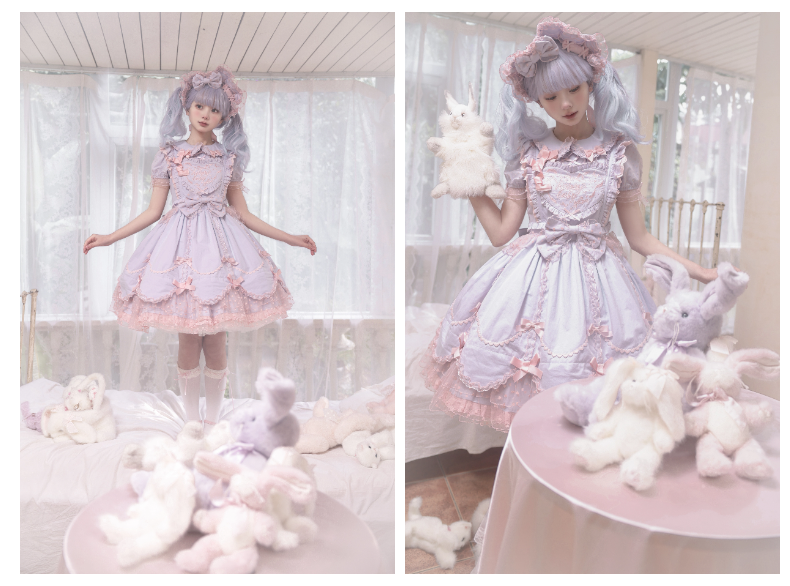 (BFM)The Seventh Doll~Sweet Diary SP~Vintage Lolita Jumper Dress Petal-like Hem JSK Headdress Set   