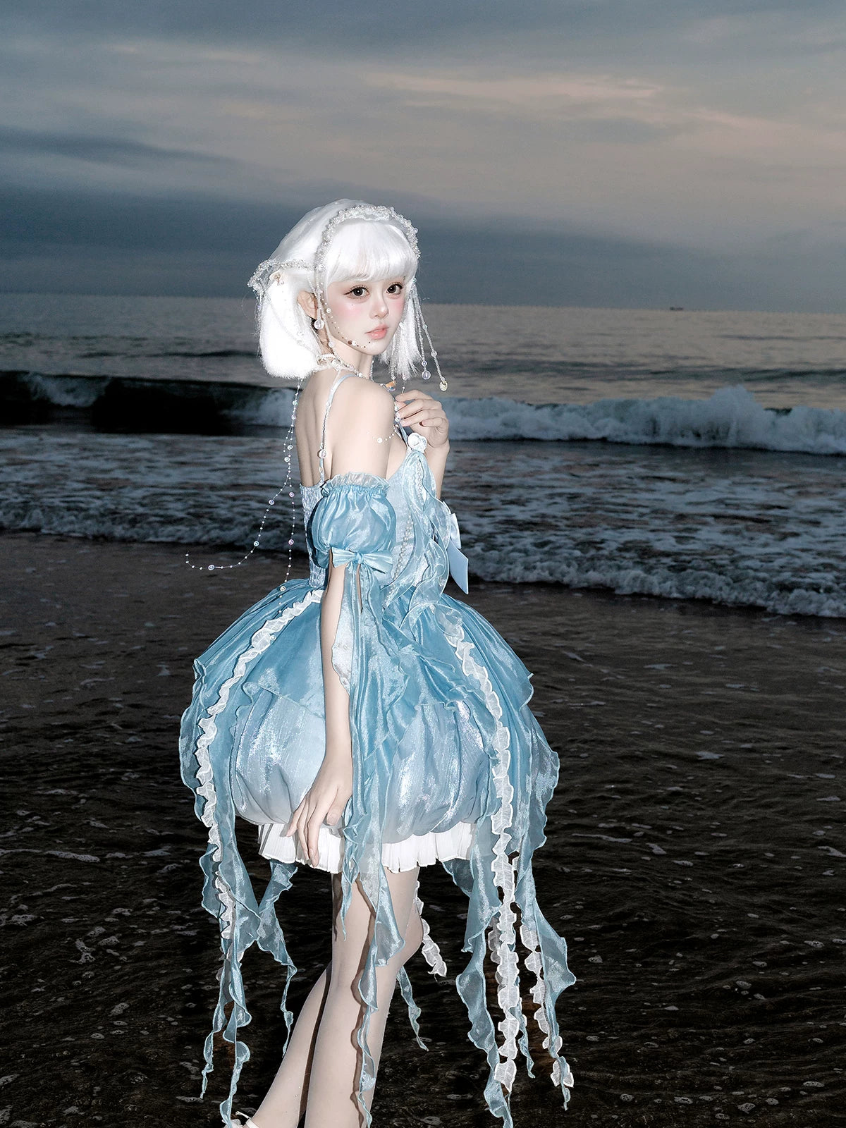 Dreaming Jellyfish - Sweet Lolita JSK Dress, Shell-shaped Neckline and Bubble Hem 45834:864397