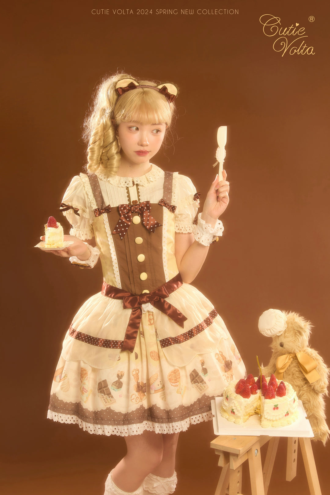 CutieVolta~Blissful Confectionery~Sweet Lolita OP Dress Bear Print JSK   