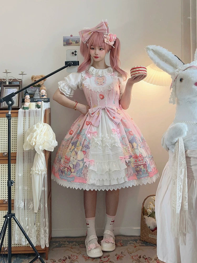 Qiqi Birthday Party - Plus Size Printed Sweet Lolita JSK, Front-open Design 45854:865267