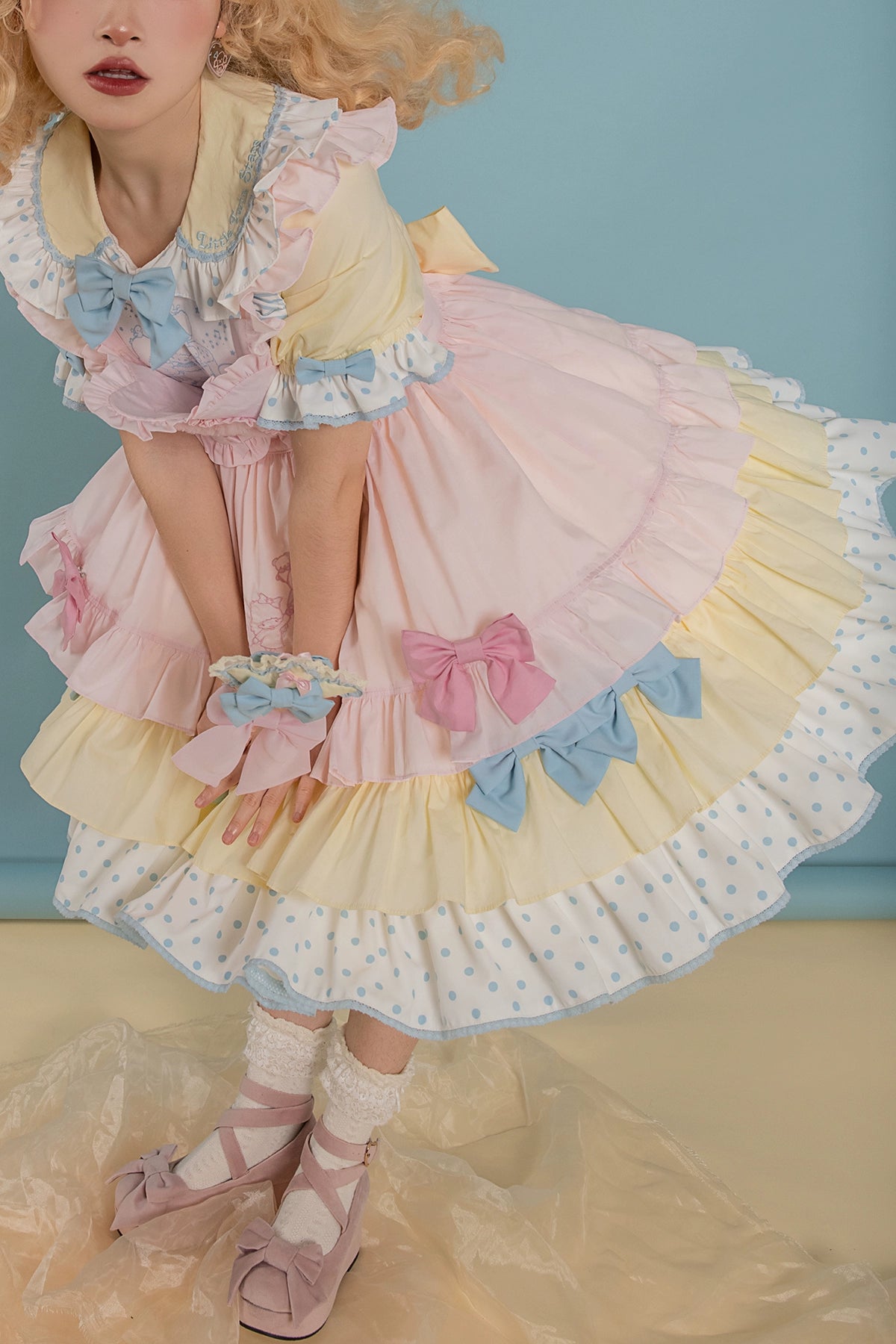 Vcastle~Sweet Lolita OP Dress Splicing Sleeve Apron Dot Print Dress 19776:303748