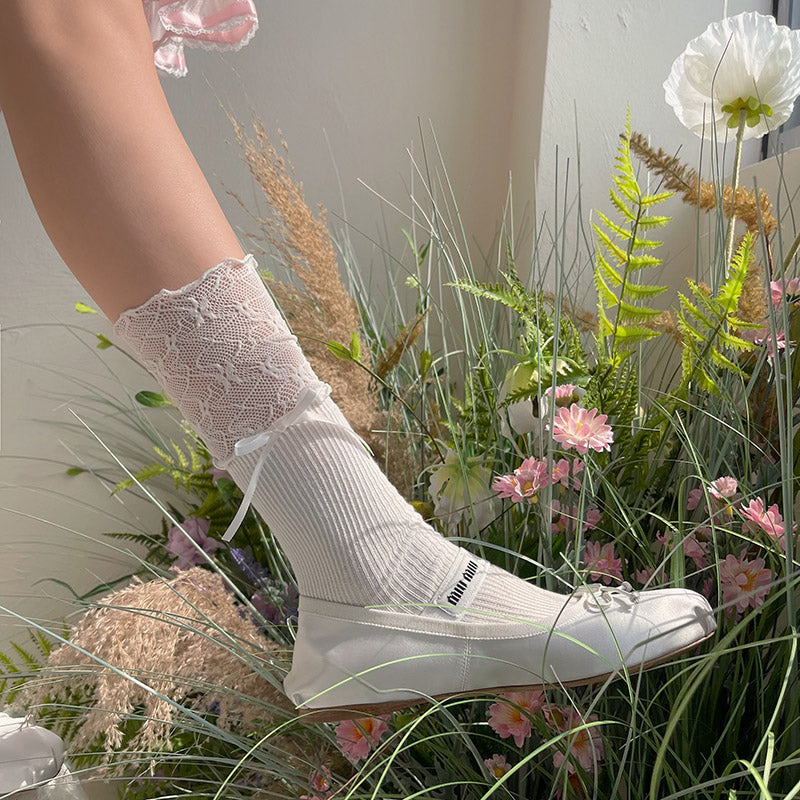 WAGUIR - Sweet Lolita Accessory Patchwork Lace Pile Socks white One Size