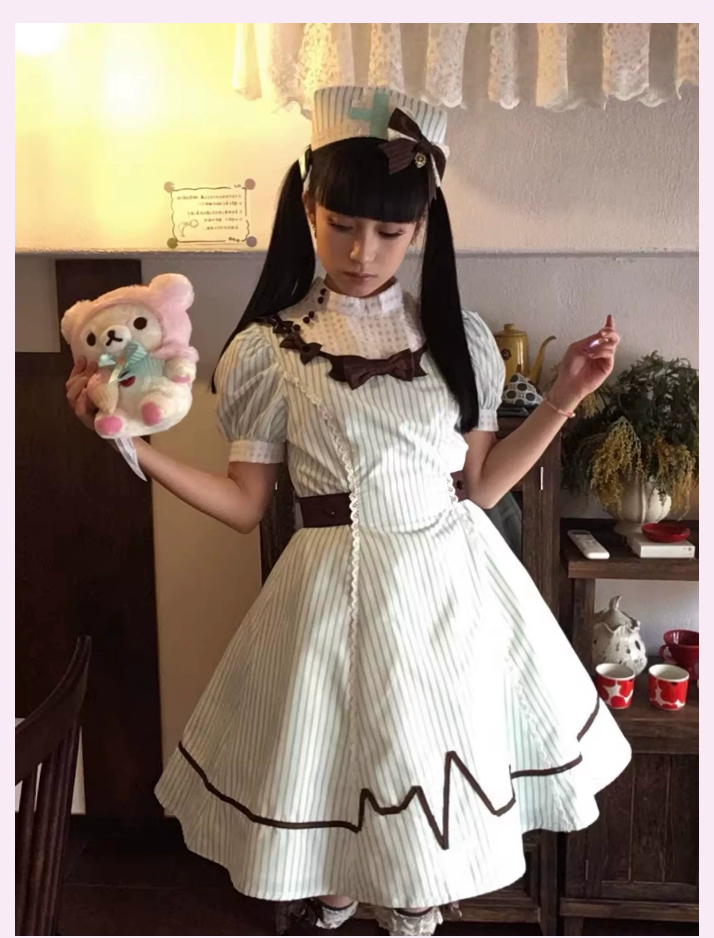 Mint Prescription - Old School Lolita Striped OP Dress, Electrocardiogram Trace
