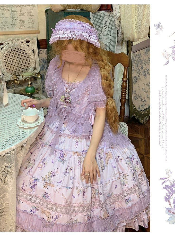 Urtto~Pea Squirrel~Country Lolita Purple JSK Dress with Tulle Cardigan