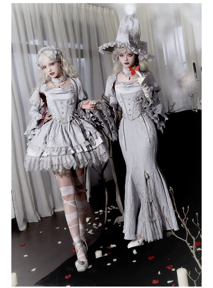 With PUJI~Letter and Poetry · Twilight~Gothic Witch Lolita SK Suit Bodice Mermaid Dress and Jeans