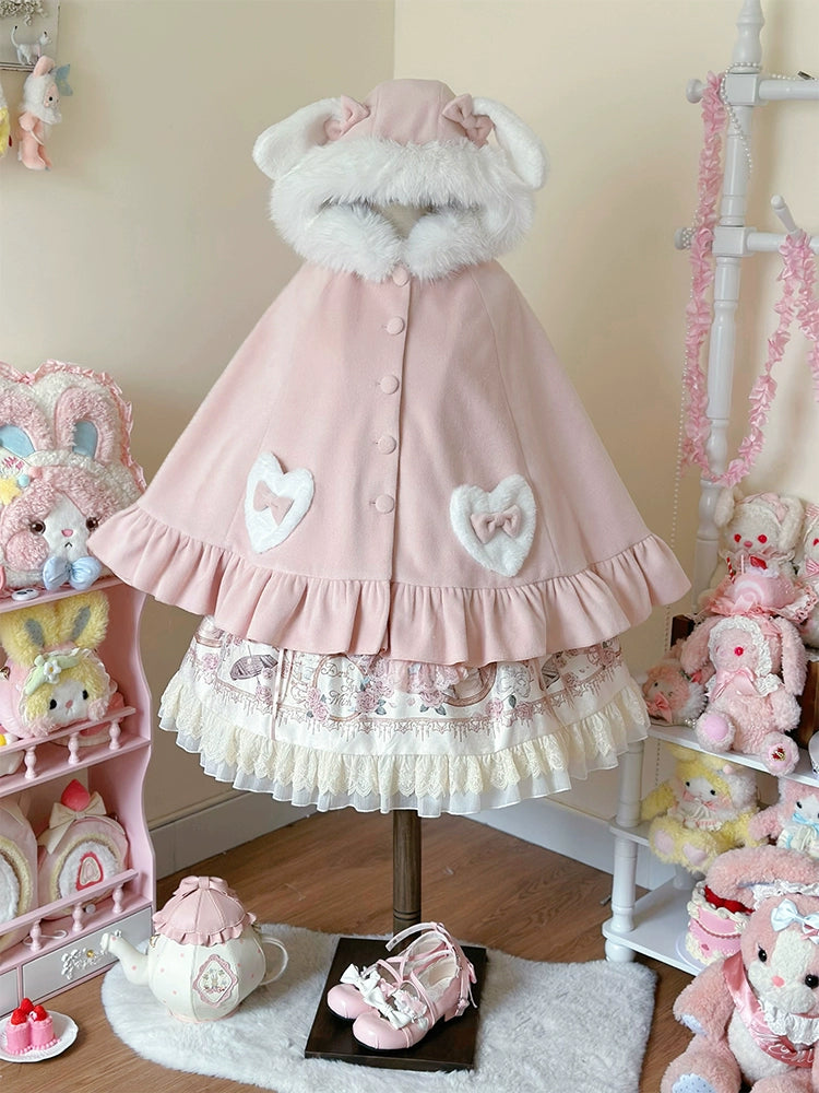 ZhiJinYuan~Winter Kawaii Lolita Cape with Bunny Ear Hood