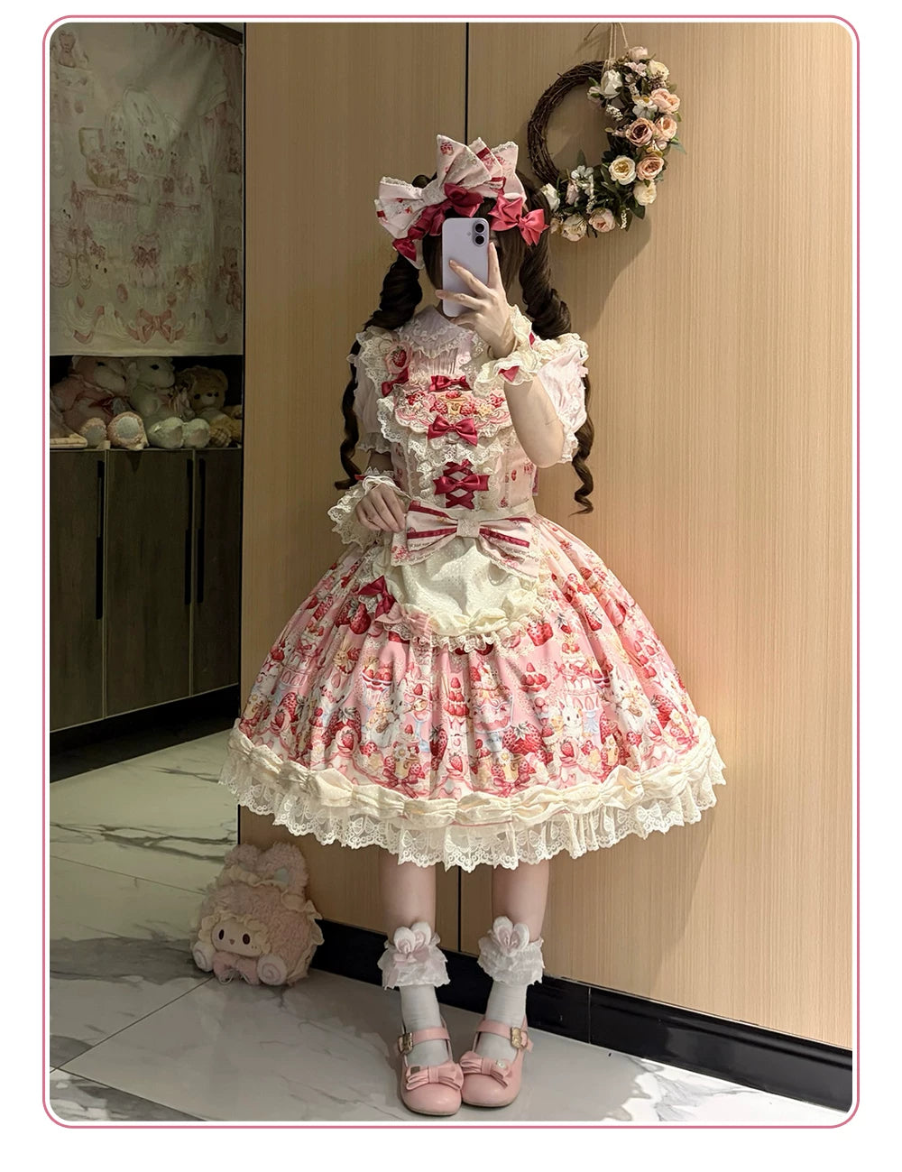 Bavarois Dessert Bunny - Sweet Lolita Strawberry Print JSK Dress 45546:855013