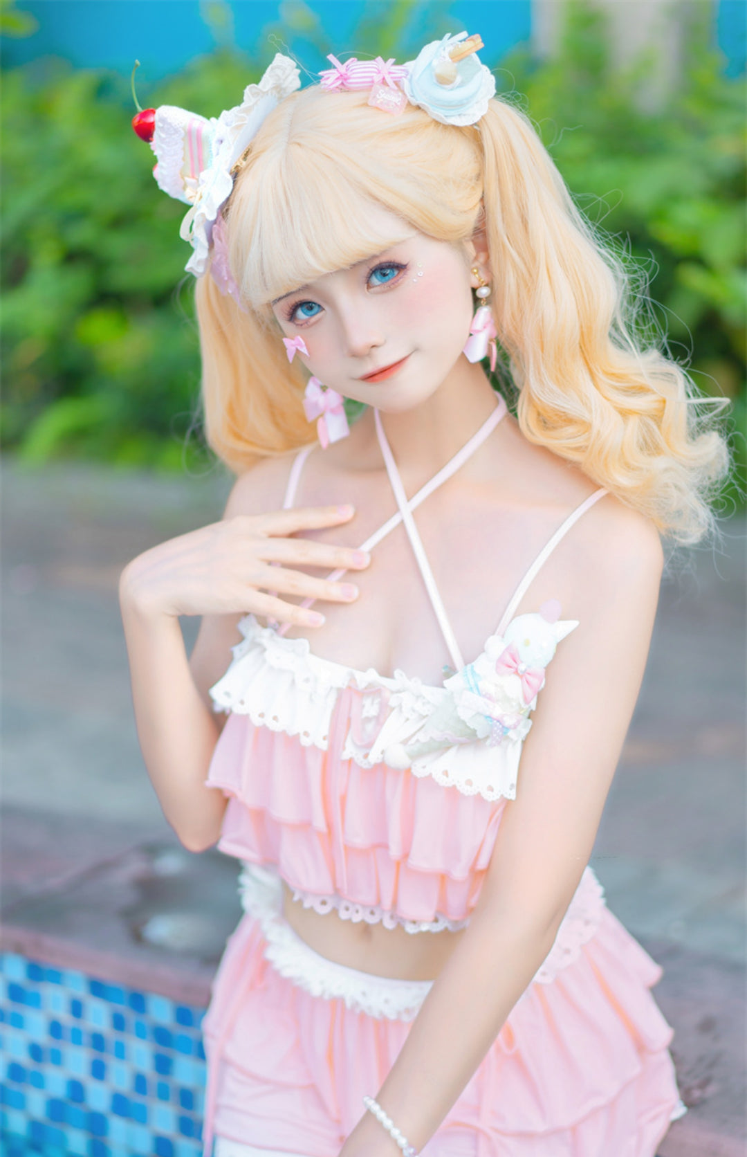 To Alice~Kawaii Lolita Inspired Swim Suit with Tiered Flounce Hem