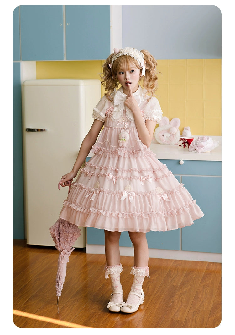 Summer Fairy~Strawberry Angel~Sweet Lolita JSK Suit Tiered Ruffle Dress Set