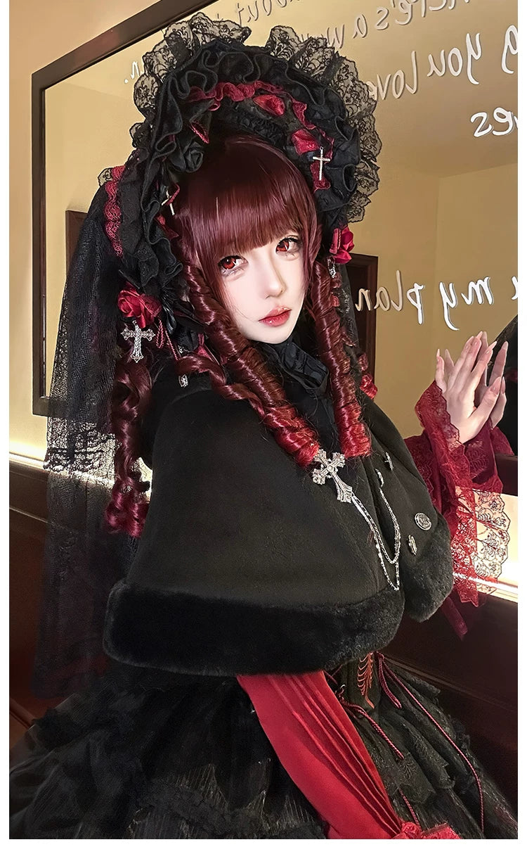 Dark Fog Feast - Gothic Lolita Bust-support Strap Dress, Lace & Cross 45256:842530
